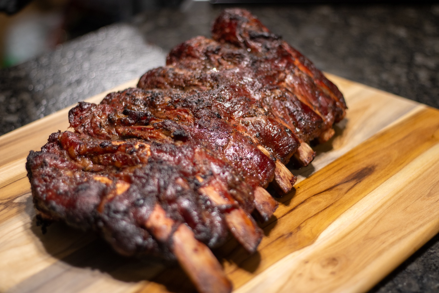 Smoked rib rack catering presentation