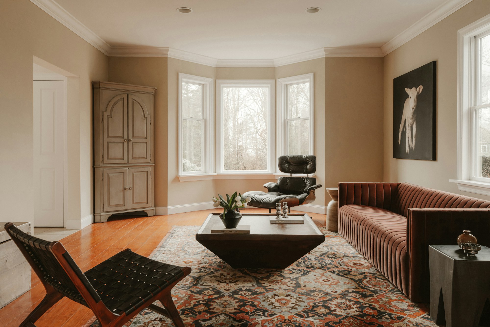 Stylish Airbnb lounge with large windows